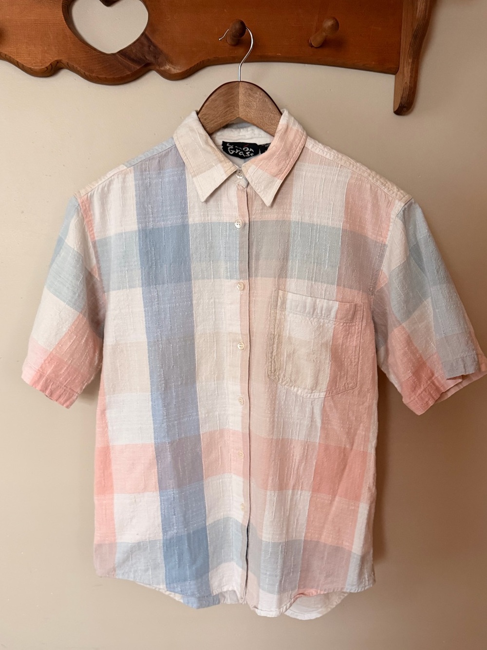Vintage Women’s Lemon Grass 100% Cotton Madras Plaid Button-up Shirt - Picture 3 of 6